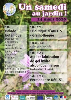 Affiche du Samedi au Jardin d'ADELES du 14 mars 2020