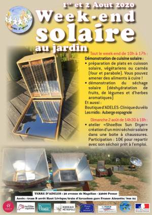 Affiche du week-end solaire au Jardin d'ADELES du 1 et 2 août 2020
